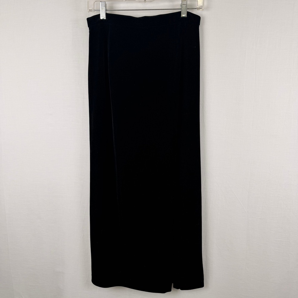 R&K Evening Black Velvet Maxi Skirt Side Slit Vintage Size 8 Made in USA